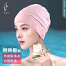 泳帽女防水不勒頭加大長(zhǎng)發(fā)舒適百褶布護(hù)耳成人大頭圍雙層游泳帽 雙層防水胭脂粉 曬單實(shí)拍圖