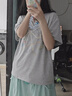 沂歆短袖女潮流t恤衫女士夏季衣服新款2025年洋氣顯瘦遮肚子上衣半袖 【花灰色】多巴胺蝴蝶結(jié)短袖 M 【建議體重約80-100斤】 曬單實(shí)拍圖