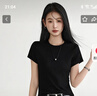 【歐時(shí)力同款】純棉正肩短袖t恤女純色內(nèi)搭顯瘦正肩圓領(lǐng)修身上衣 酒紅色（高質(zhì)量款） L 曬單實(shí)拍圖