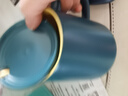傳旗水杯陶瓷馬克杯咖啡杯帶勺蓋杯子茶杯男女陶瓷杯450ml 藍(lán) 曬單實(shí)拍圖
