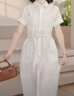ELAND【亞麻＋棉】衣戀連衣裙女單排多扣翻領(lǐng)裙子2025夏季新款 乳白色(64)Cream S /160 曬單實(shí)拍圖