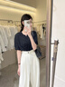 因施爾YINSHIER闊腿褲女2025年夏季薄款高腰垂感小個子顯瘦休閑褲亞麻天絲直筒褲 白色長褲 L 建議110-120斤 曬單實(shí)拍圖