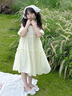木木屋女童連衣裙夏裝2025新款夏天兒童裙子露肩公主裙小女孩夏季雪紡裙 兒童杏色連衣裙 150 建議11~12歲【140-150cm】 曬單實拍圖