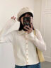 DGOVpolo小翻領(lǐng)針織衫女坑條修身顯瘦開衫女單排扣長袖毛衣女外套女 白色 S 【80斤以下】 曬單實(shí)拍圖