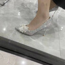 ZHR高跟鞋女法式水晶婚鞋女細(xì)跟尖頭蝴蝶結(jié)單鞋女 BQ122 銀色 37  曬單實(shí)拍圖