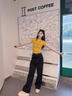 黃色字母燙鉆潮流短袖t恤女夏季新款修身顯瘦美式短款正肩上衣服 黃色 S 曬單實(shí)拍圖
