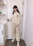 G.DUCKKIDS女童運(yùn)動(dòng)套裝春秋裝2025新款中大童休閑立領(lǐng)加絨衛(wèi)衣工裝褲兩件套 杏色 常規(guī) 160 曬單實(shí)拍圖