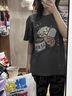 妙奕嘉短袖t恤女潮流高端洋氣寬松女士夏季衣服新款2025新款上衣半袖女 深灰蛋糕飲料圖案短袖 M 【建議100-115斤】 曬單實(shí)拍圖
