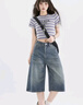 森馬（Semir）涼感T|短袖T恤女短款緊身正肩2025夏季復古條紋上衣109325100039 曬單實拍圖