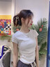 啄木鳥(niǎo)正肩短袖t恤女夏季2025新款圓領(lǐng)褶皺修身顯瘦收腰上衣 麻灰色  S 曬單實(shí)拍圖