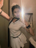 多菲尼森美式辣妹正肩短袖t恤衫女半袖夏裝內搭設計感短款斜肩上衣 飄帶撞色上衣M碼 曬單實拍圖