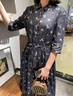 原形法式高端碎花襯衫連衣裙女2025夏款七分袖高級感苧麻長裙子 黑色（含獨立吊帶內(nèi)襯） XXL 曬單實拍圖