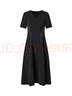 玖姿·安娜蔻簡(jiǎn)約優(yōu)雅clean fit拼接收腰小V領(lǐng)連衣裙女2024夏款 素黑 XL 曬單實(shí)拍圖