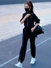 熒蒂（YINGDI）歐貨休閑運(yùn)動(dòng)套裝女2025年新款春秋時(shí)尚洋氣跑步運(yùn)動(dòng)服兩件套顯瘦 黑色 L 曬單實(shí)拍圖