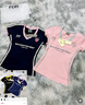FDR官方店 復古辣妹V領(lǐng)撞色印花短袖t恤女夏季運動(dòng)修身顯瘦上衣 藏青色 L 曬單實(shí)拍圖