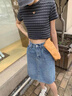 法貝莎品牌牛仔半身裙女夏季2025年新款高腰半裙a字中裙開叉直筒裙子 懷舊色 L 28 曬單實(shí)拍圖