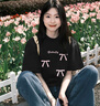 回力正肩短袖t恤女夏2025新款透氣純棉半袖大碼胖mm顯瘦遮肚黑色半袖 曬單實(shí)拍圖