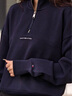 TOMMY HILFIGER25新款秋冬女裝運動休閑風字母印花半拉鏈立領套頭衛(wèi)衣05833 藏青色DW5 XS 曬單實拍圖