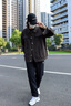 QGF2025春秋薄款美式復古牛仔外套男士女情侶寬松休閑機車(chē)服上衣夾克 深灰色 XL [建議110-130斤] 曬單實(shí)拍圖