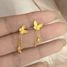 老廟黃金耳飾足金蝴蝶流蘇耳墜仙氣蝴蝶耳釘送女友送老婆生日禮物 可代寫(xiě)賀卡#勿拍 曬單實(shí)拍圖