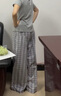 UR2025夏季新款女裝撞色格紋拼接蕾絲抽繩闊腿褲UYL650039 藍(lán)色格子 XS 曬單實(shí)拍圖