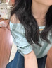 桂岐 新款2025夏季韓系時尚高級感法式甜美設(shè)計感小眾短袖襯衫上衣女 藍色 M 曬單實拍圖