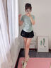 陶芙（taofu）羽毛球運動套裝女夏季寬松速干短袖防走光健身褲裙戶外跑步訓練服 綠色短袖+灰色三分裙褲 S 曬單實拍圖