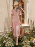 moussy2023夏季新款通勤風(fēng)開叉喇叭袖V領(lǐng)長(zhǎng)款連衣裙030GSL33-1320 粉紅色090 S 曬單實(shí)拍圖