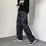 定制&NY秋直筒牛仔褲男款美式潮牌格子闊腿長(zhǎng)褲寬松休閑褲子男 藍(lán)色 L 曬單實(shí)拍圖
