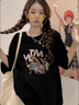 一寸相思黑色短袖純棉t恤女2025夏季新款爆款寬松韓版慵懶風(fēng)上衣半袖體恤 黑色-兔子巴士 XL 推薦110-125斤 曬單實(shí)拍圖