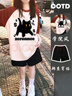 Baldauren12女大童夏季短袖短褲套裝15歲中小學(xué)生胖童女孩18少女多巴胺運(yùn)動(dòng) 金錢貓#酒紅拼杏T恤+黑色短褲 套裝 薄款 150 (S) 建議75-90斤 曬單實(shí)拍圖