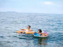 INTEX 美國游泳圈水上玩具充氣沖浪板水上浮排趴床海邊沖浪劃水板 坐椅帶把手-橙色(200斤內)+腳泵 曬單實拍圖