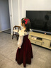 衣諾坊女童禮服長裙兒童花童女孩演出服 紅色紗袖長裙140cm 曬單實(shí)拍圖