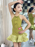 企魅拉丁舞服裝女童2025年新款高級感少兒國標舞蹈演出集訓練功服套裝 曲綠色（套裝） 120 身高110-120cm-40斤以下 曬單實拍圖