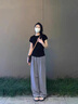 趣米樂黑色圓領(lǐng)正肩短袖t恤女春夏季新款純棉修身顯瘦內(nèi)搭打底衫上衣服 黑色 M 曬單實(shí)拍圖