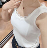 Olrain歐芮兒法式蕾絲小衫2025夏季方領(lǐng)T恤打底背心女 米白色 L 曬單實(shí)拍圖
