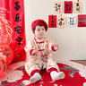 班喜迪嬰兒衣服秋裝嬰幼兒連體衣寶寶百天周歲禮服新中式抓周宴爬服春秋 紅色 80cm 曬單實(shí)拍圖