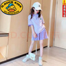 G.DUCKKIDS女童夏季套裝短袖POLO衫韓版中大童學院風女孩運動短褲兒童兩件套 紫色 polo衫套裝 160 曬單實拍圖