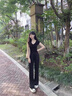 魯雅爾韓版冰絲褲女夏季薄款百搭垂感微喇休閑褲氣質(zhì)修身小個(gè)子速干褲 黑色 M 曬單實(shí)拍圖