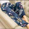 尺典（CICDIANN）棉綢睡衣女棉綢睡褲女士薄款闊腿褲夏季居家外穿人造棉沙灘九分褲 藏青丁香花 均碼 曬單實(shí)拍圖