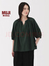 無(wú)印良品（MUJI）女式 強(qiáng)捻短袖罩衫 t恤上衣打底衫女款內(nèi)搭女裝25年夏季 BC2LLC5S 深綠色 S (155/80A) 曬單實(shí)拍圖