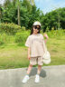 舟喜女童短褲套裝夏季2025新款洋氣時(shí)尚兒童夏裝女孩大童夏款潮酷套裝 米杏色-套裝 140 【建議身高 130-140cm 】 曬單實(shí)拍圖