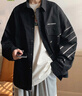 MMOPTOP時尚高街牛仔外套男士春夏季寬松工裝上衣休閑夾克8809A 黑色 L 曬單實拍圖