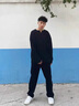 NYING美式肌理感長(zhǎng)袖t恤男秋冬季新款潮牌簡(jiǎn)約內(nèi)搭打底衫大碼寬松衛(wèi)衣 黑色 XL （130-150斤） 曬單實(shí)拍圖