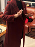 恒源祥紅色雙面羊絨大衣女新款秋冬季韓版中長款洋氣系帶毛呢外套 可可紅 L 90-105斤 曬單實拍圖