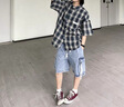 肯奈迪美式工裝牛仔短褲男2025夏季潮牌寬松復(fù)古休閑五分褲子男休閑夏褲 掛繩牛仔短褲 淺藍(lán)色 XL 【160-170cm】 曬單實(shí)拍圖