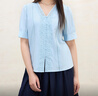 獨束大碼女裝2025夏季新品蕾絲花邊法式浪漫小衫微胖甜美顯瘦襯衫 藍色 L （尺碼：2） 曬單實(shí)拍圖