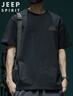 JEEP SPIRIT吉普重磅短袖T恤男夏季大碼半袖體恤美式印花上衣服 黑色 2XL 曬單實拍圖