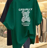 皮爾卡丹（pierre cardin）特大碼300斤純棉小熊印花短袖t恤女2024夏季新款遮屁股中長(cháng)款上衣 墨綠色 4XL165-190 曬單實(shí)拍圖