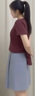 谷卓詩(shī)設(shè)計(jì)感不規(guī)則短袖T恤女2025夏季新款正肩褶皺修身半袖洋氣上衣服 酒紅色 XL （120-130斤） 曬單實(shí)拍圖